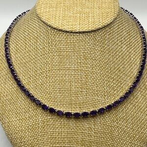 African Amethyst Gemstone Tennis Necklace set in S925. Safety clasp. Brand new!